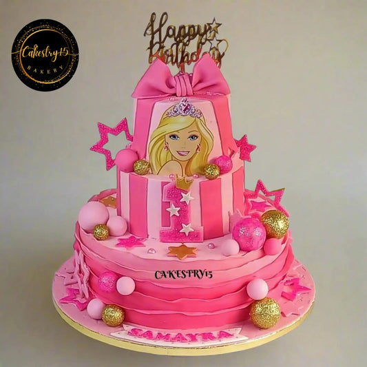 Barbie Theme,5kg size,chocolate flavor,3tier,1st birthday Cake by cakestry15 noida,full image