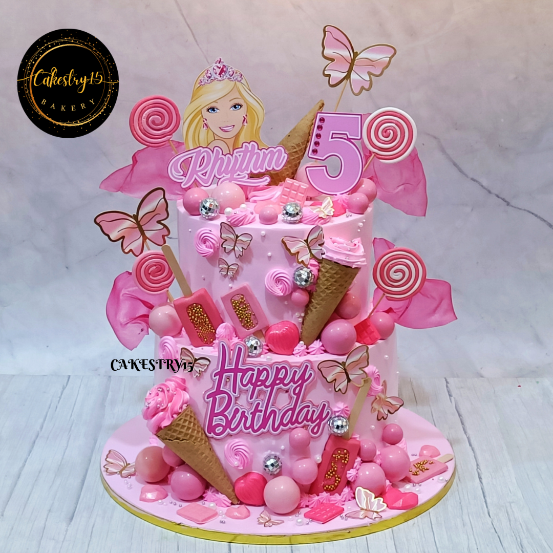 Barbie Theme,7kg size,chocolate flavor,2 tier,5th birthday Cake by cakestry15 noida,full image