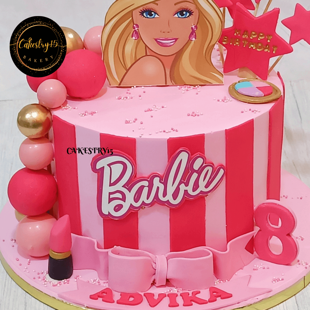 Barbie theme 2kg size Pineapple flavor 8th birthday cake,close up image