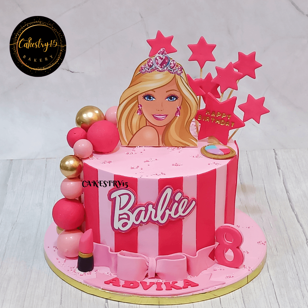 Barbie theme 2kg size Pineapple flavor 8th birthday cake,full image