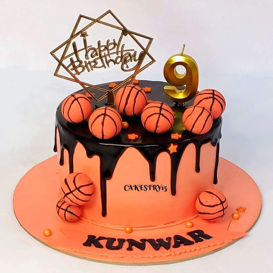 Basketball Theme 1kg size chocolate flavour 9th birthday Cake by cakestry15 noida,full image