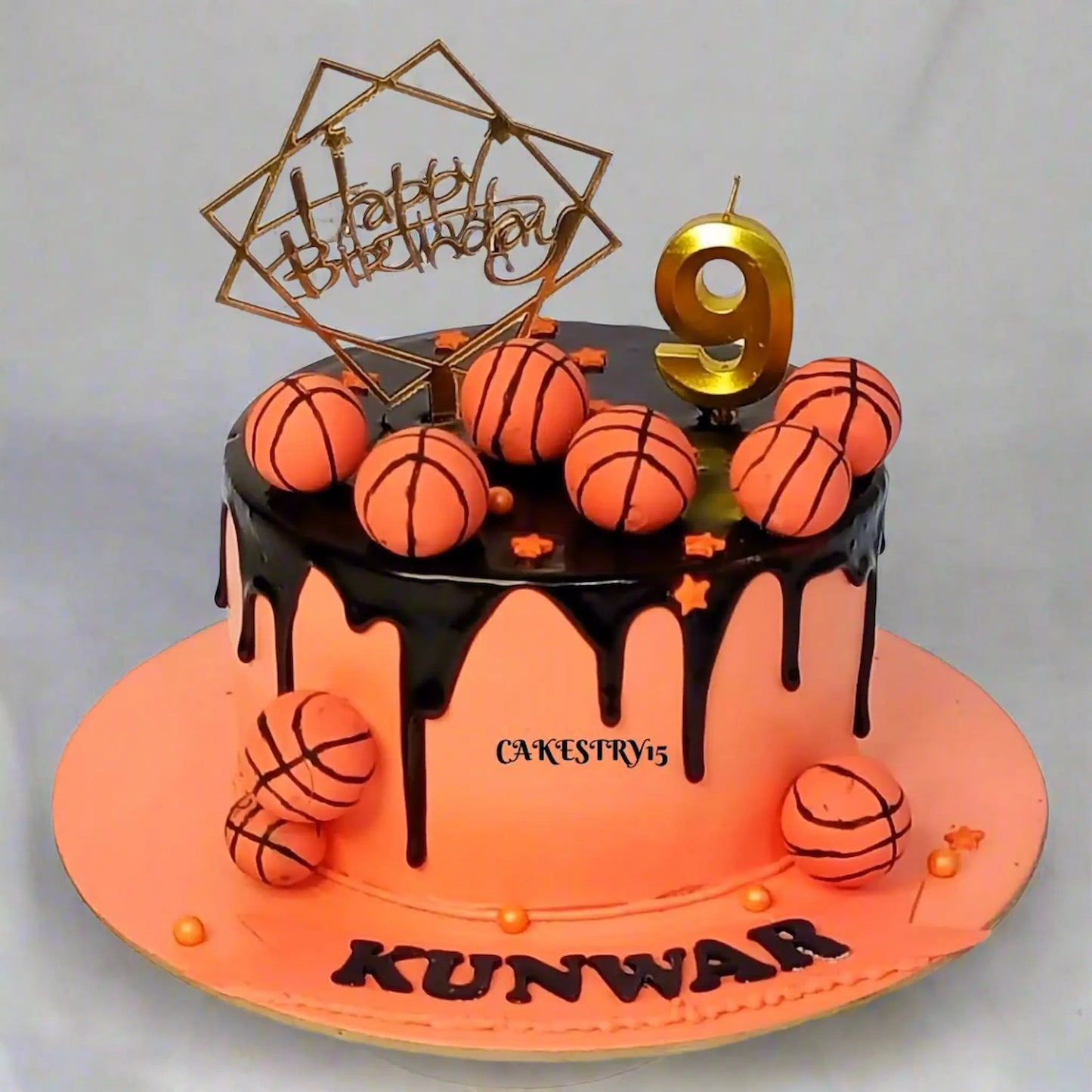Basketball Theme 1kg size chocolate flavour 9th birthday Cake by cakestry15 noida,full image