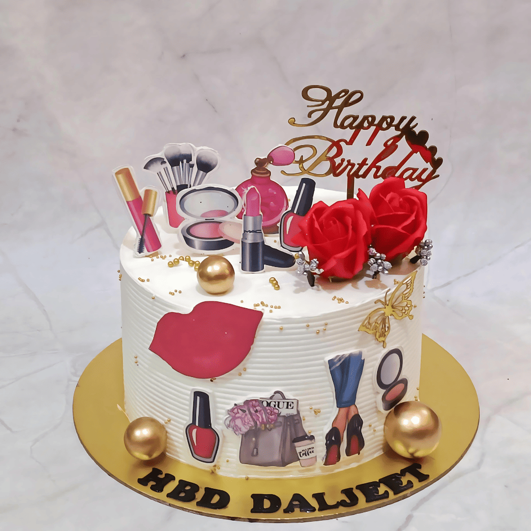 Beauty Bliss 1.5kg butterscotch birthday Cake,make up theme,cake for her,cakestry15,noida,cake full image