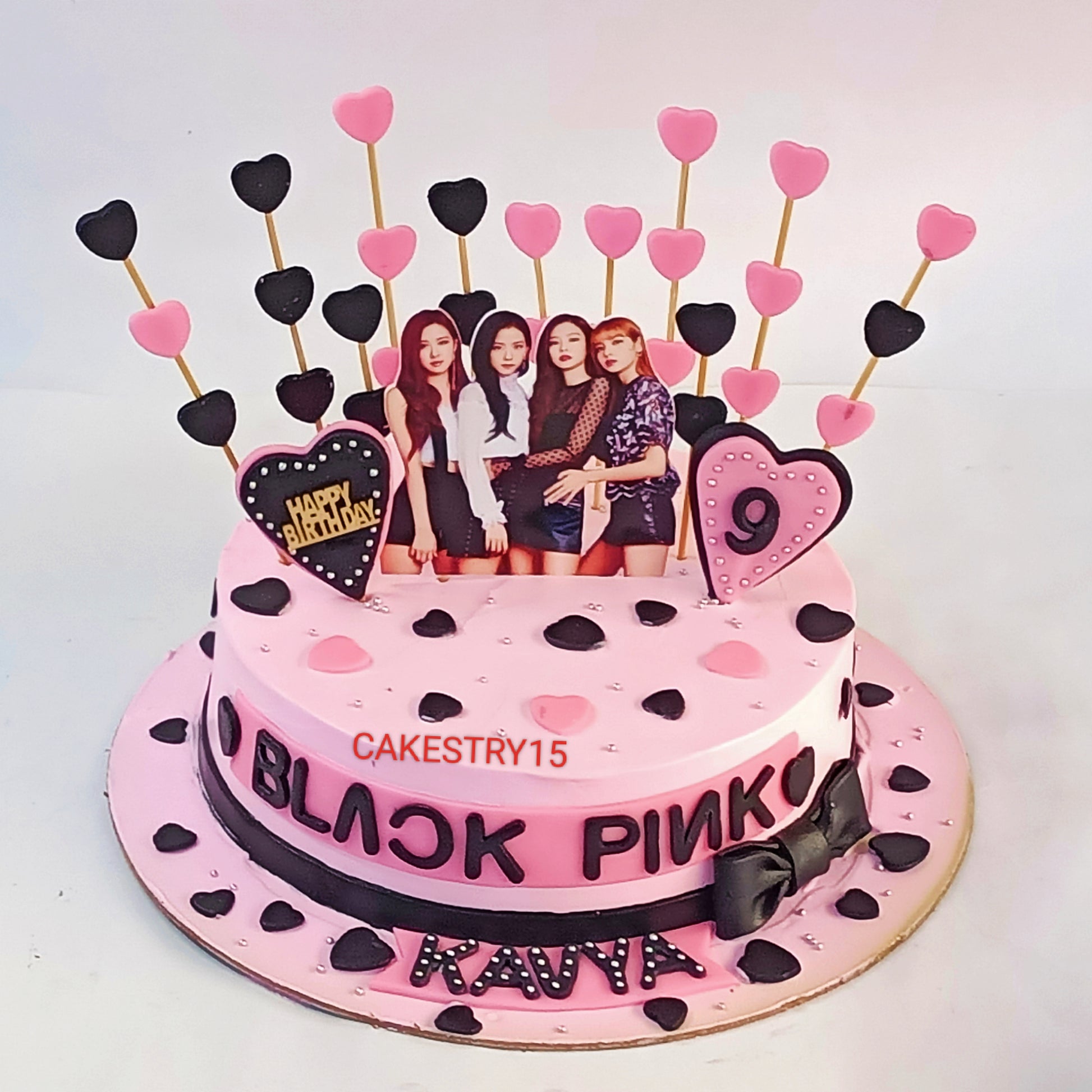 Black Pink Theme 1.5kg size chocolate flavor 9th birthday Cake by cakestry15 noida,full image