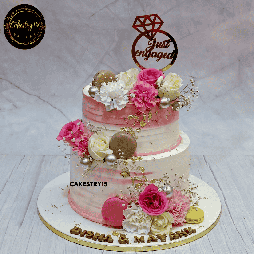 Blush Romance Engagement Cake,5kg choco butterscotch 2tier just engaged cake by cakestry15 noida,cake full image