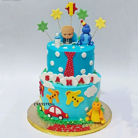 Boss Baby,1st Birthday,3kg size,2tier,pineapple flavor Cake by cakestry15 noida,full image