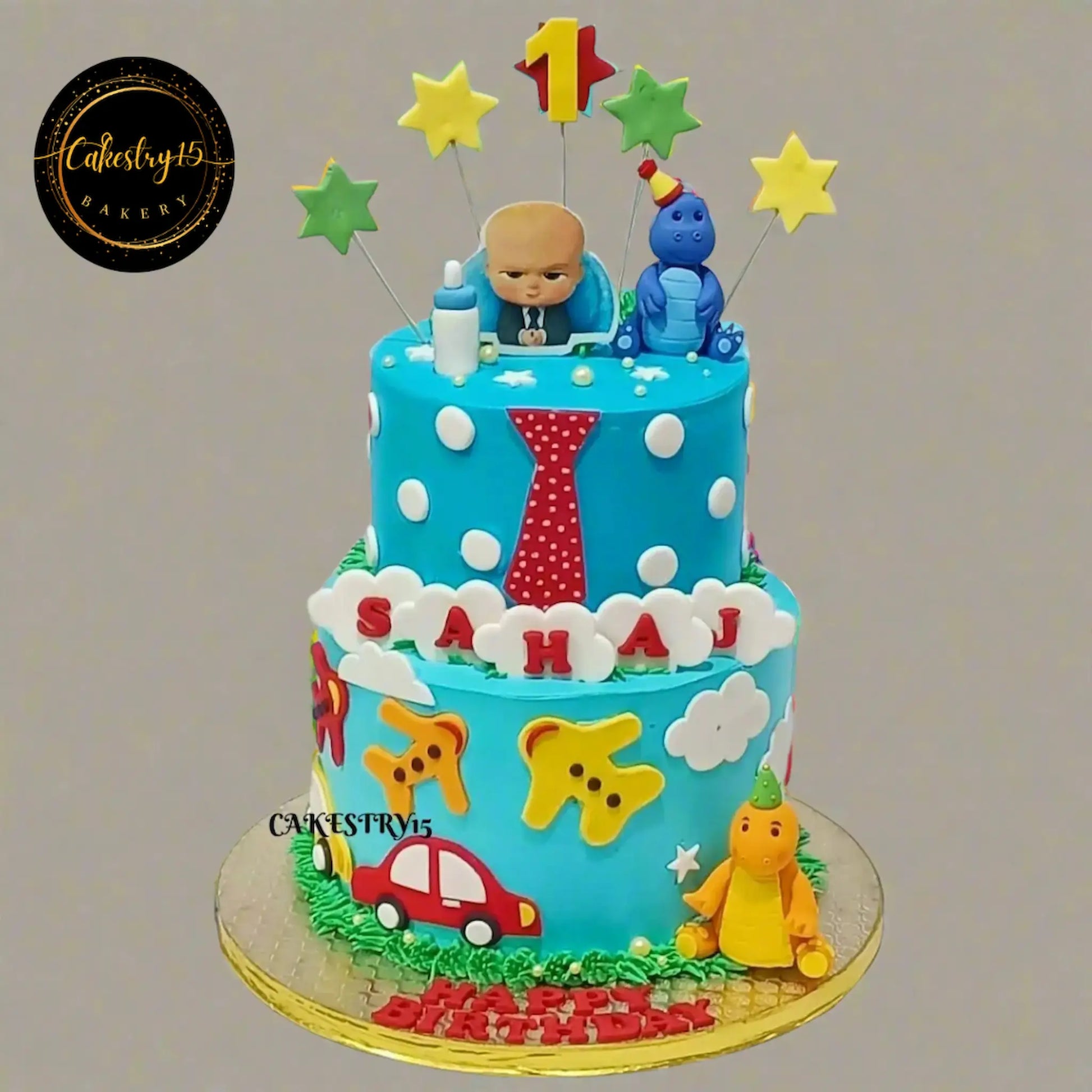Boss Baby,1st Birthday,3kg size,2tier,pineapple flavor Cake by cakestry15 noida,full image