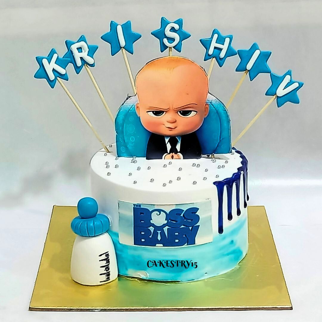 Boss Baby Theme,1kg size,chocolate butterscotch flavor, first birthday Cake by cakestry15 noida,full image