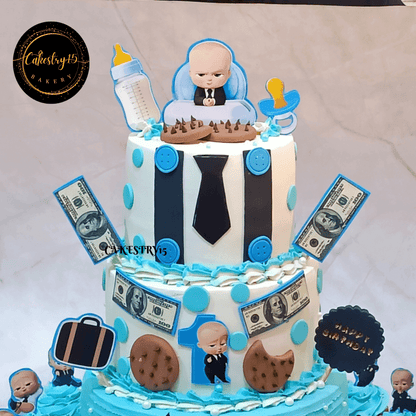 Boss Baby Twins 6kg 3tier Chocolate First Birthday Cake,cakes for boys,top angle image