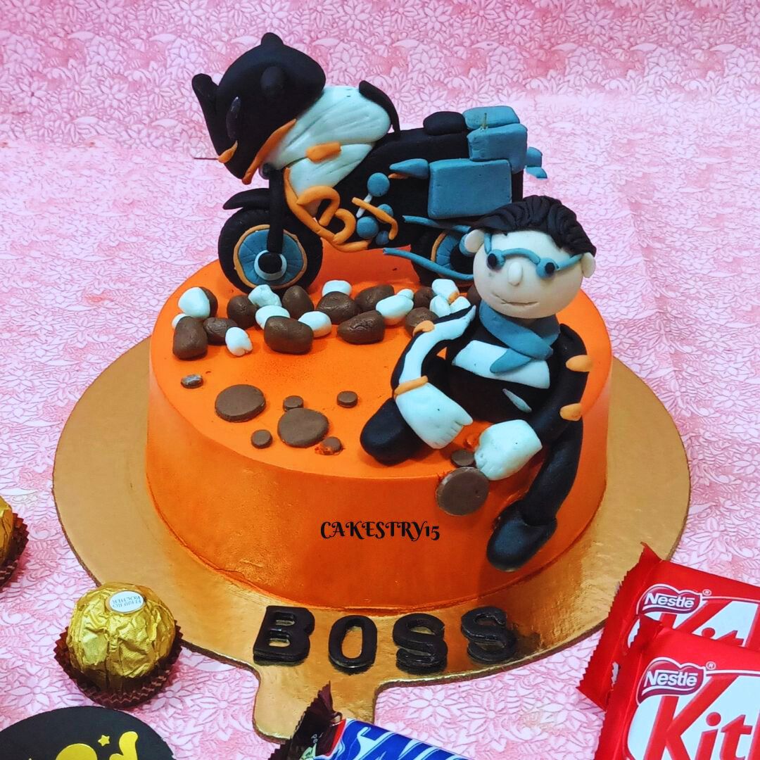 Boss Biker,1kg size,chocolate flavor, Birthday Cake by cakestry15 noida,full image