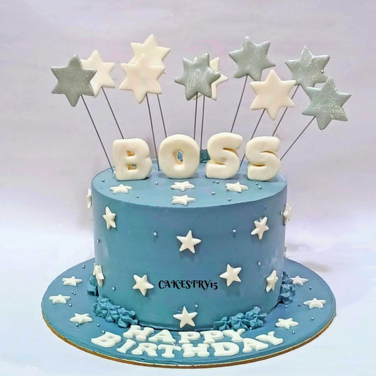 Boss Birthday,1kg size,choco chip flavor, birthday Cake by Cakestry15 Noida,full image