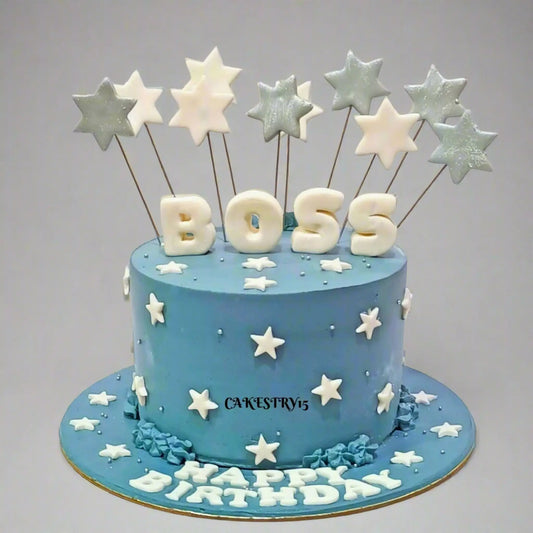 Boss Birthday,1kg size,choco chip flavor, birthday Cake by Cakestry15 Noida,full image