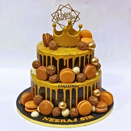 Boss Birthday 5kg size 2tier chocolate cake with Macaron by cakestry15 noida,full image