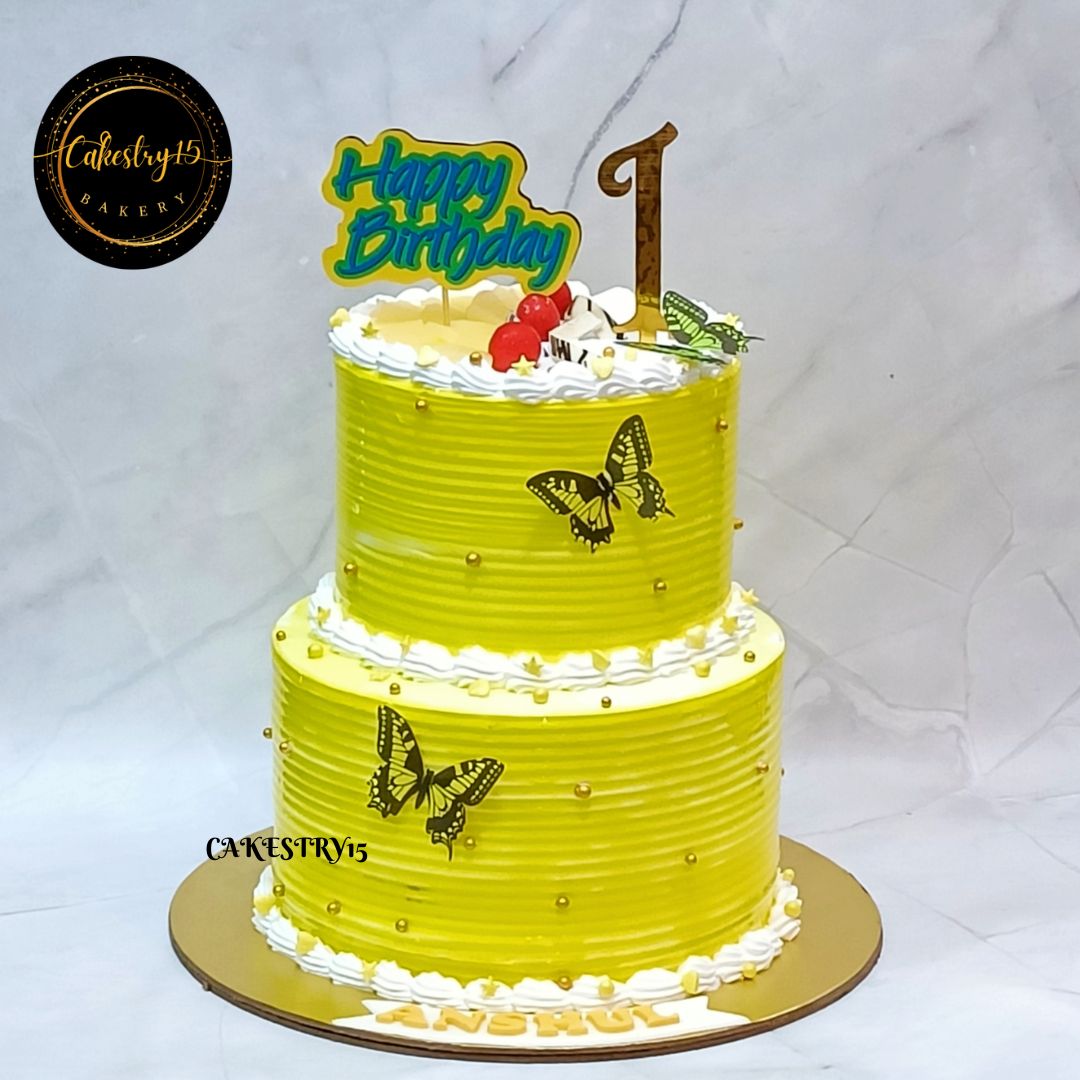 Butterfly 3kg First Birthday Pineapple Cake by cakestry15 noida,cake full image