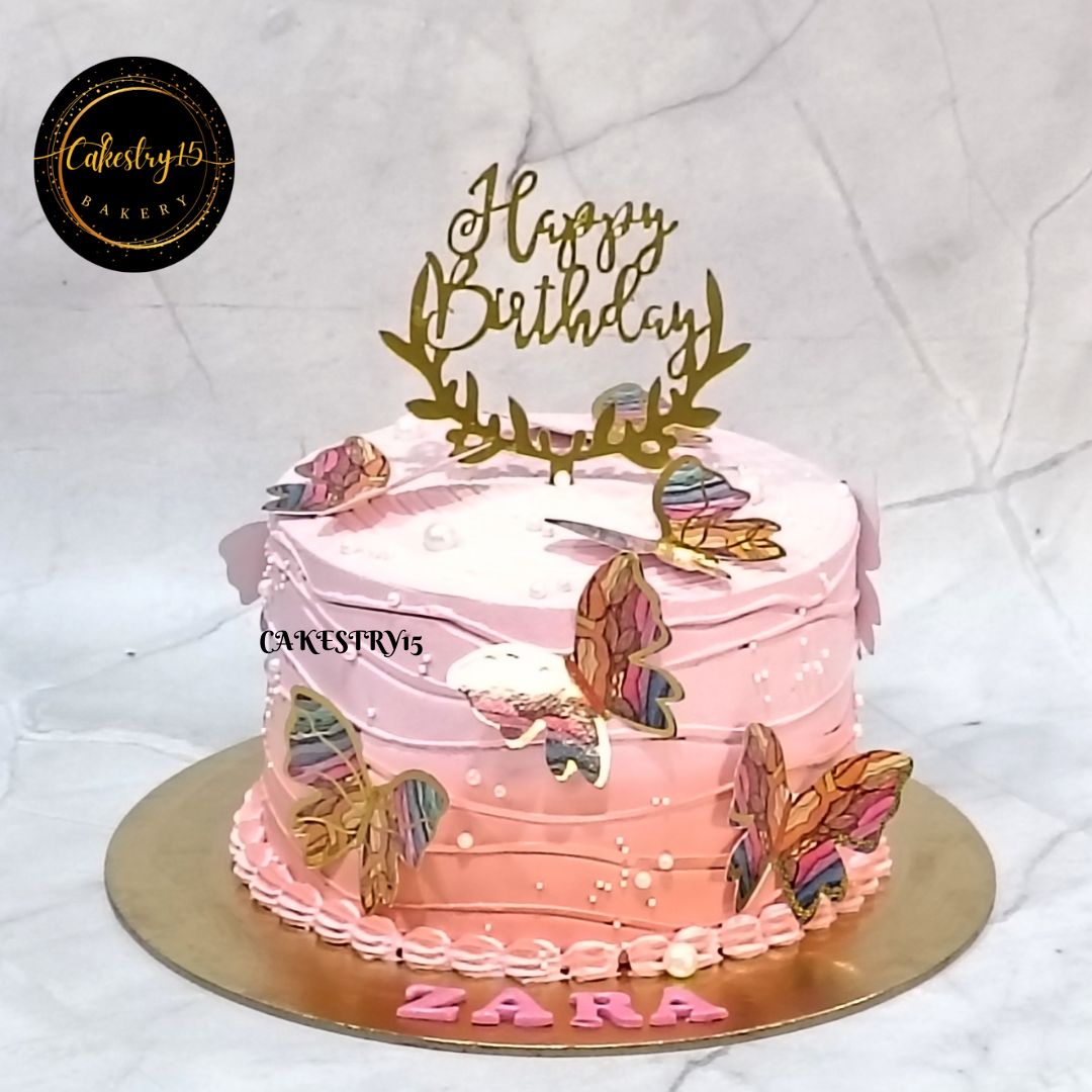 Butterfly Peach 1kg pineapple flavor birthday Cake by cakestry15 noida,full image