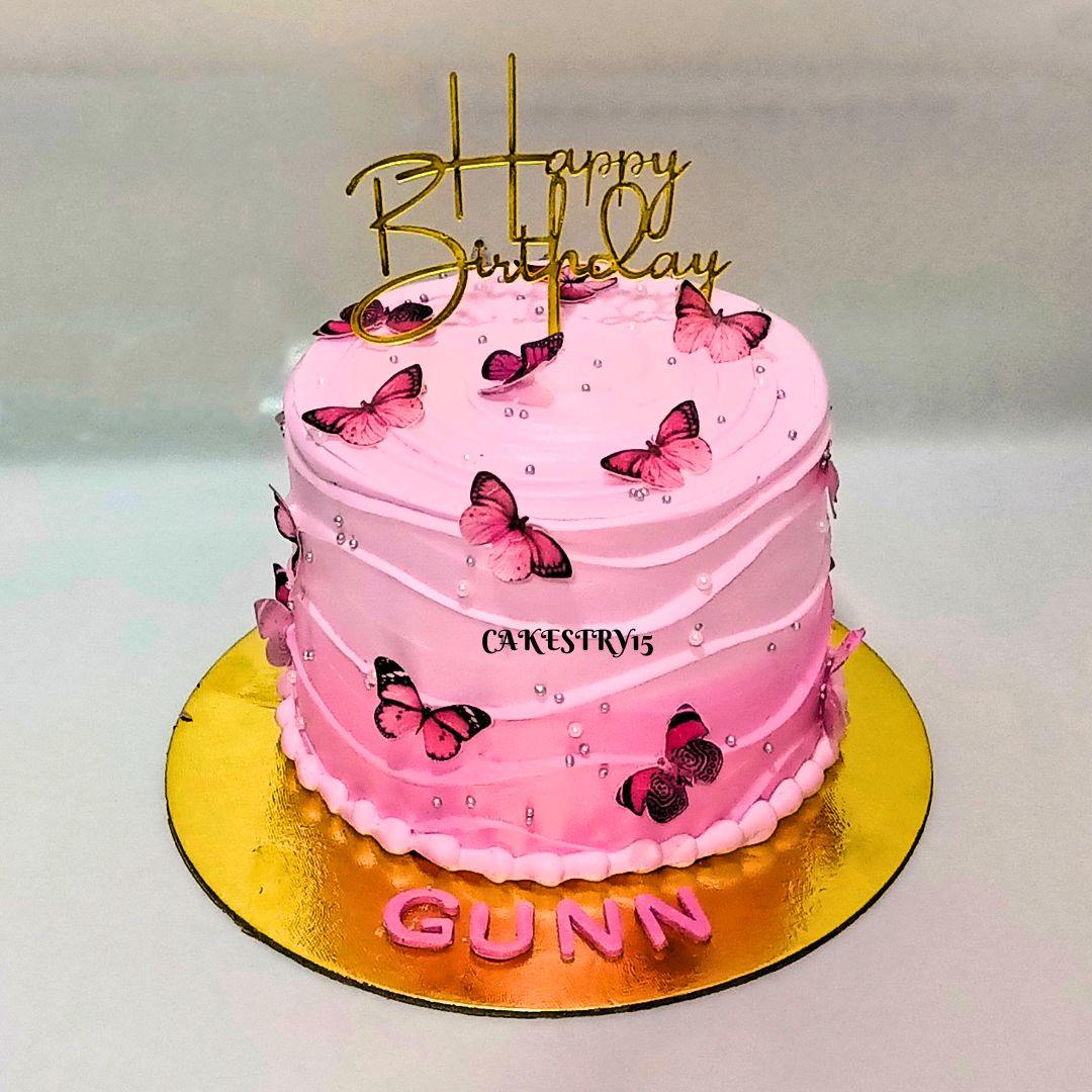 Butterfly Pink 1kg Theme birthday Cake in pineapple flavor by cakestry15 noida,full image