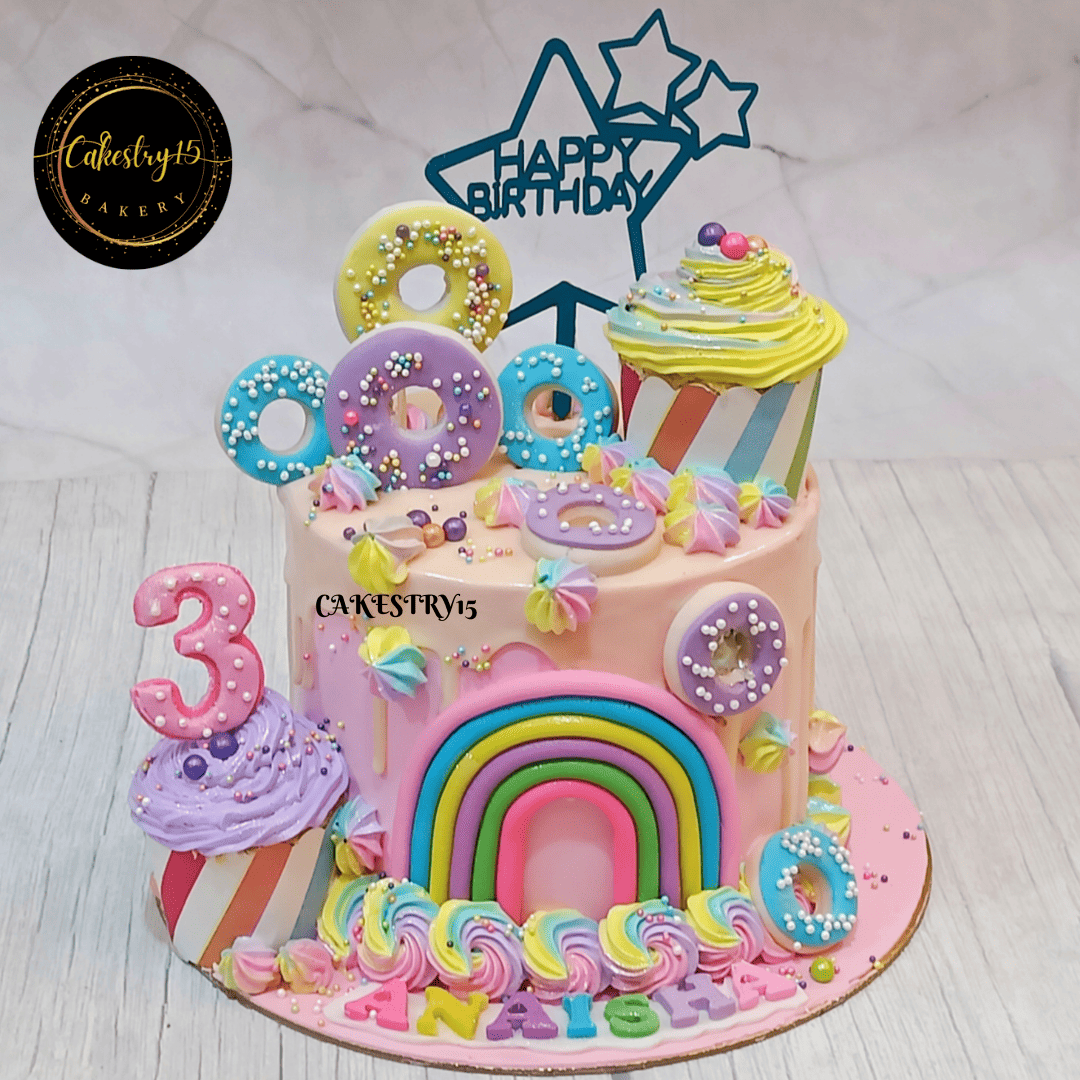 Candyland theme 1kg Vanilla flavour 3rd birthday cake,full image