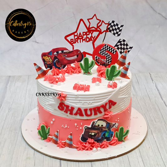 Car Mcqueen Theme,2kg size,butterscotch flavor,5th birthday Cake by Cakestry15 Noida,full image