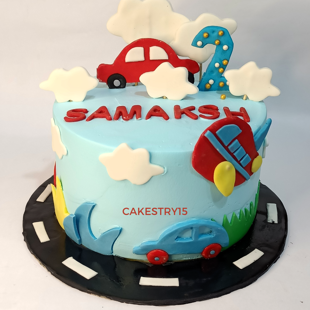 Car Plane Theme,1.5kg size,choco vanilla flavor,2nd birthday Cake by cakestry15 noida,full image