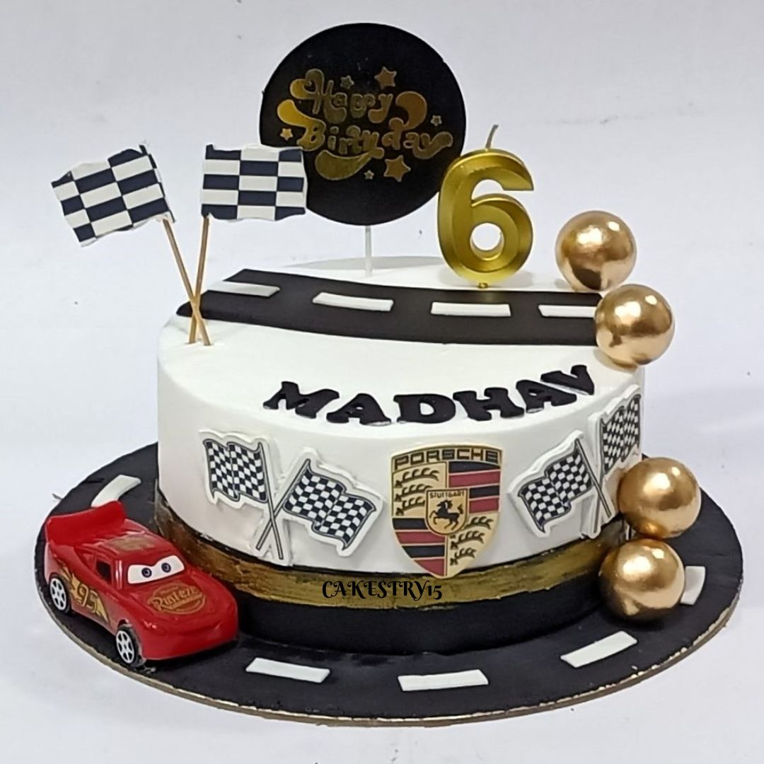 Car Porsche Theme,1kg size,chocolate flavor,6th birthday Cake by cakestry15 noida,full image