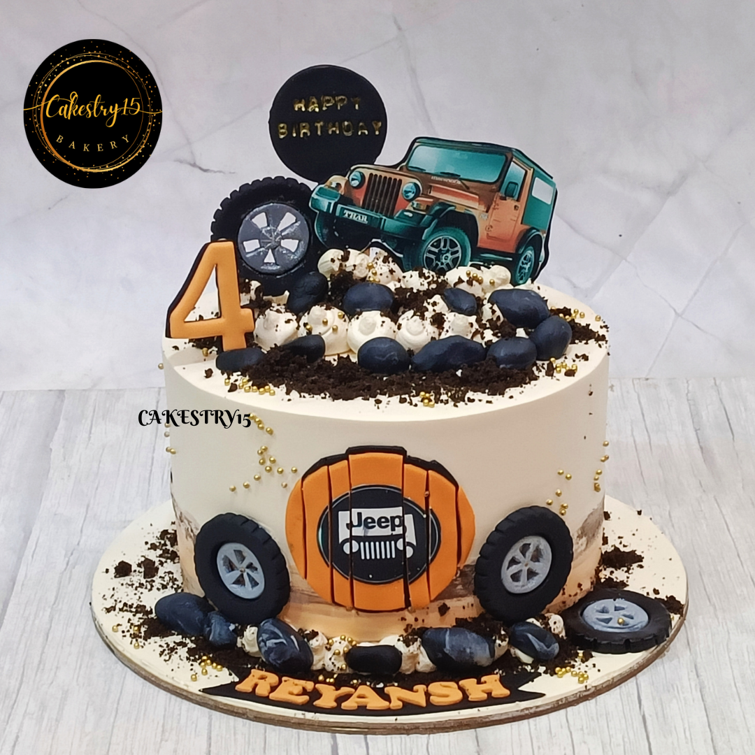 Car Thar Theme,2kg size,chocolate flavor,4th birthday  Cake  by Cakestry15 Noida,full image