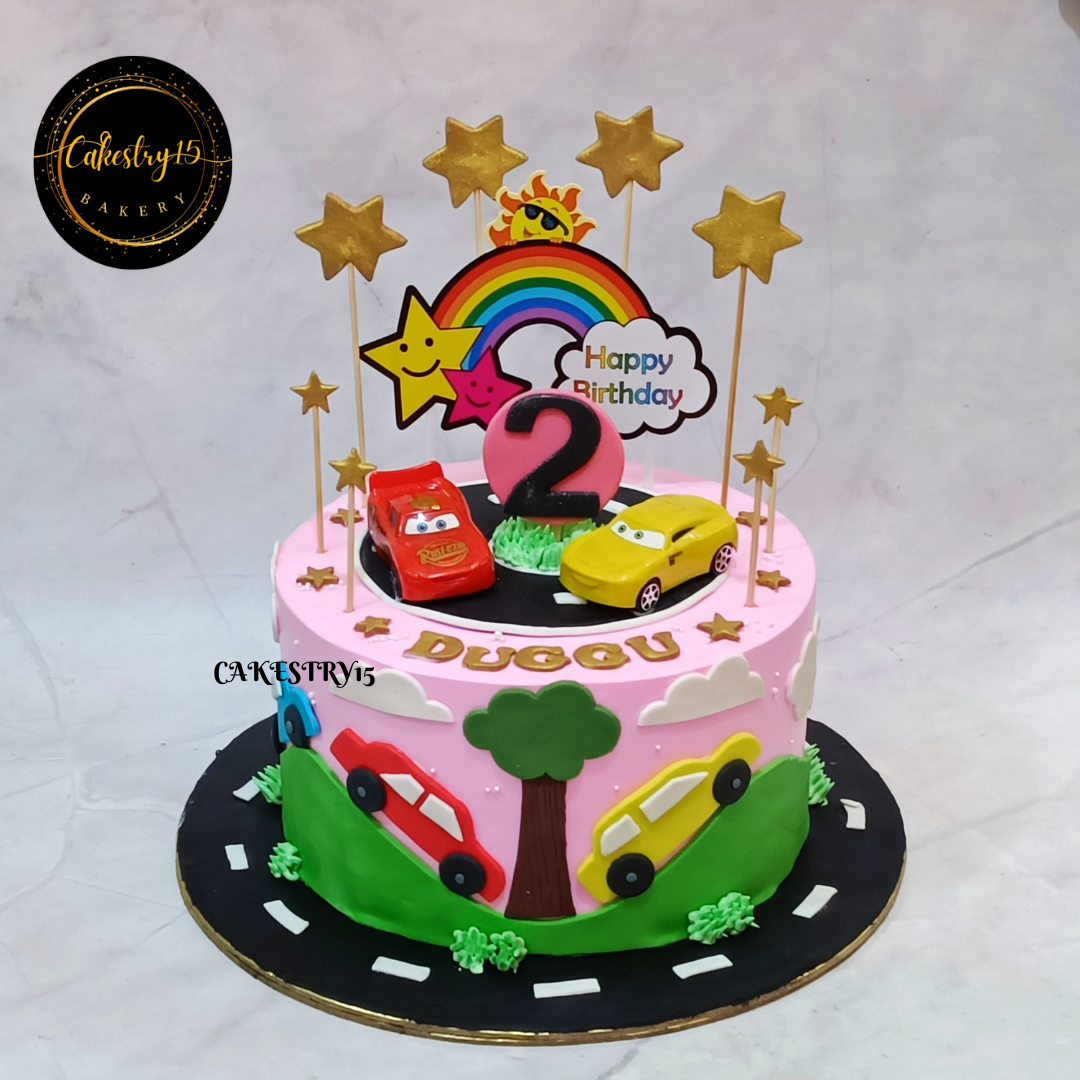 Car Vroom ,2kg size,choclate flavor,2nd birthday Cake  by Cakestry15 Noida,full image