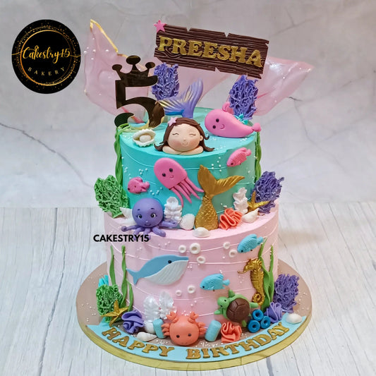 Choco-Vanilla Mermaid Dream,3kg 2tier 5th birthday cake by cakestry15 noida,cake full image,cake for girls