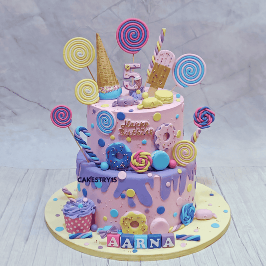 Choco Vanilla Candy Extravaganza,5kg fifth birthday cake for a girl by cakestry15 noida,cake full image