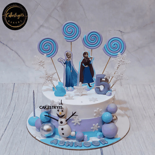 Choco Vanilla Frozen Wonderland,2kg 5th birthday cake for a girl by cakestry15 noida,cake full image