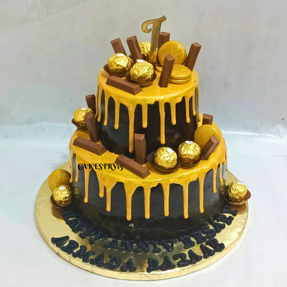 Chocolate flavor 2 tier ferrero Rocher 5kg size birthday Cake for boss by cakestry15 noida,top angle  image