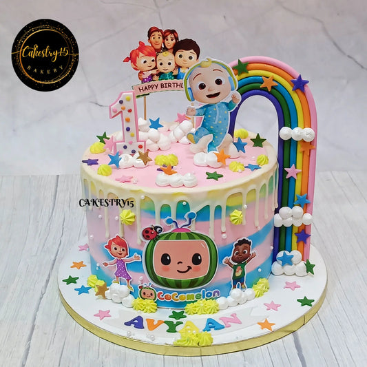 Cocomelon Birthday ,2kg size,pineapple flavor,first birthday Cake by cakestry15 noida,full image