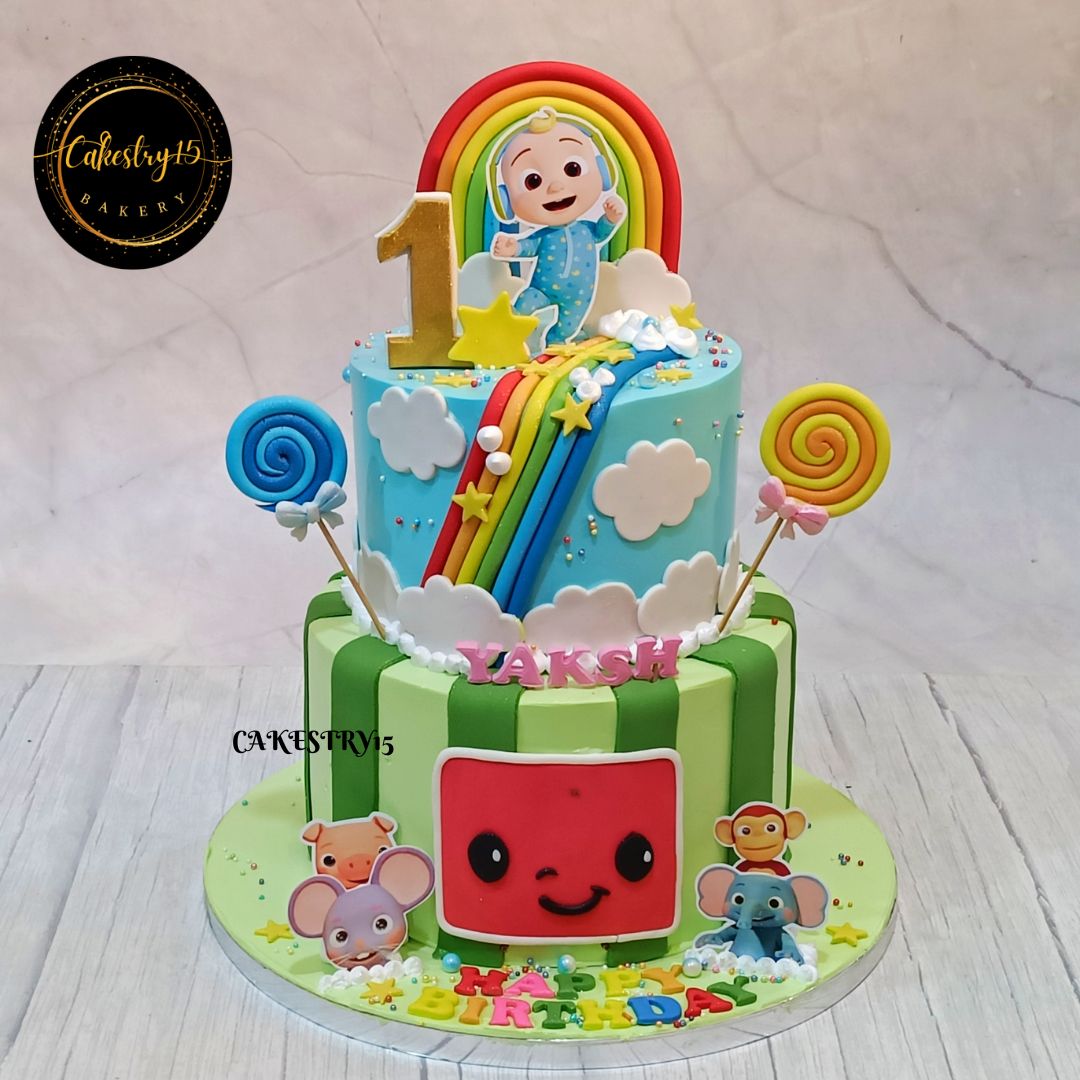 Cocomelon Candy Swirl ,3kg size,blueberry flavor,1st birthday Cake,cakestry15 noida,full image