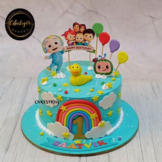 Cocomelon Ducky 1kg Cake,first birthday cake,cakestry15noida,best bakery noida,cocomelon theme cake,cake for boys,birthday cakes