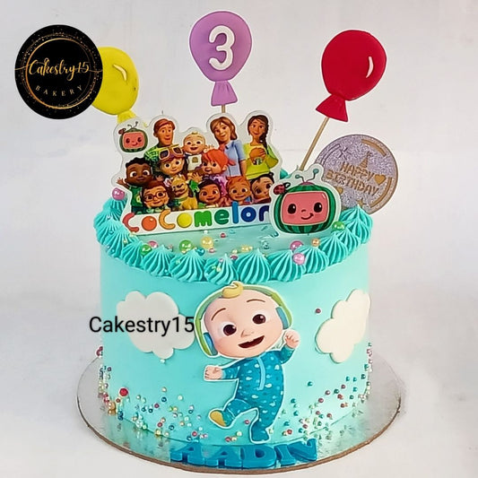 Cocomelon Family,1kg size,chocolate flavor,3rd birthday Cake by cakestry15,noida,full image