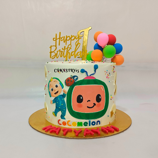 Cocomelon ,First Birthday, 1kg size,vanilla flavor Cake by Cakestry15,noida,full cake image