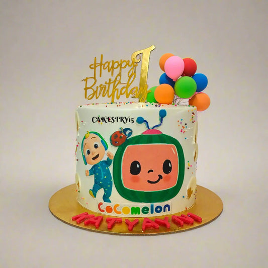 Cocomelon ,First Birthday, 1kg size,vanilla flavor Cake by Cakestry15,noida,full cake image