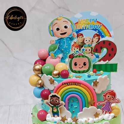  Cocomelon & Masha theme 3kg size 2tier pineapple flavor 2nd birthday cake,top tier image