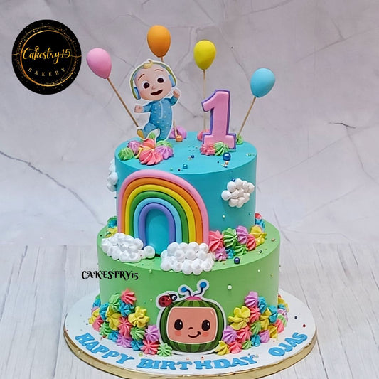 Cocomelon Rainbow,3kg size,pineapple flavor,1st birthday Cake by cakestry15 noida,full cake image