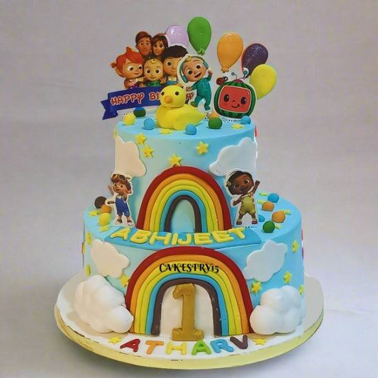 Cocomelon Rainbow ,4kg size,choco vanilla flavor,first birthday Cake by cakestry15,noida,cake full image