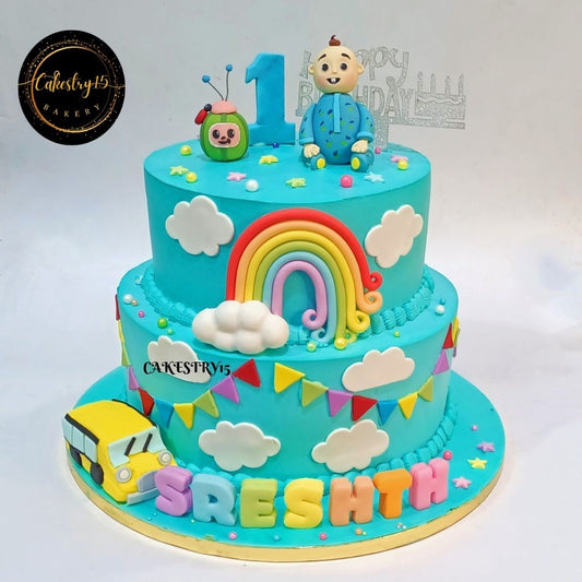 Cocomelon Rainbow theme,5kg size,chocolate flavor,1st birthday Cake by cakestry15 noida,cake full image