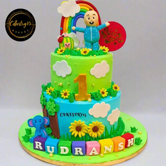 Cocomelon Sunflower 3kg size,black forest flavor,first birthday Cake by cakestry15 noida,full cake image