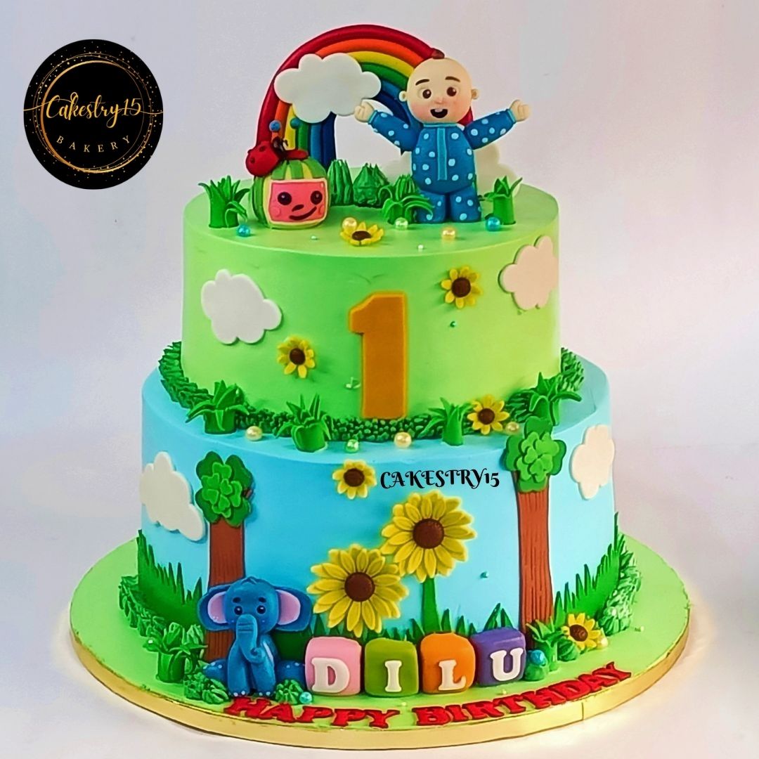 Cocomelon Sunflower 5kg,blueberry,first birthday Cake by cakestry1 noida,full cake image