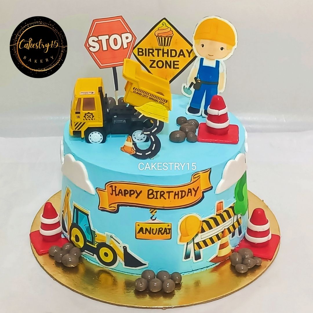 Construction Theme Birthday 2.5kg pineapple Cake by cakestry15 noida,cake full image