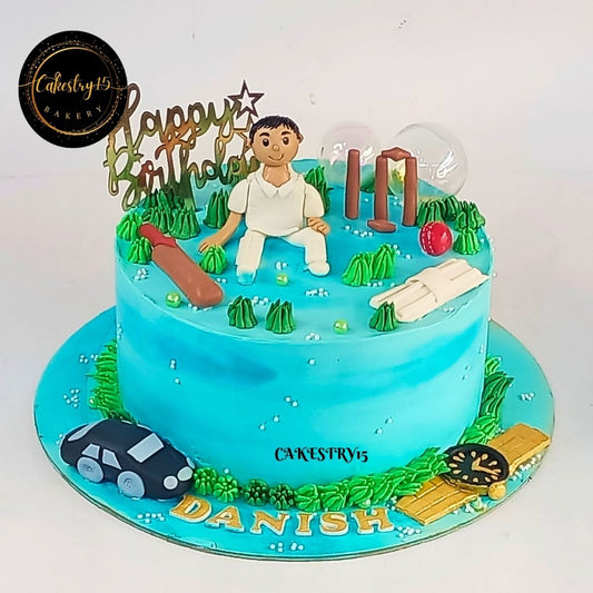 Cricket Boy Theme 1.5kg pineapple Cake by cakestry15,noida,cake full image