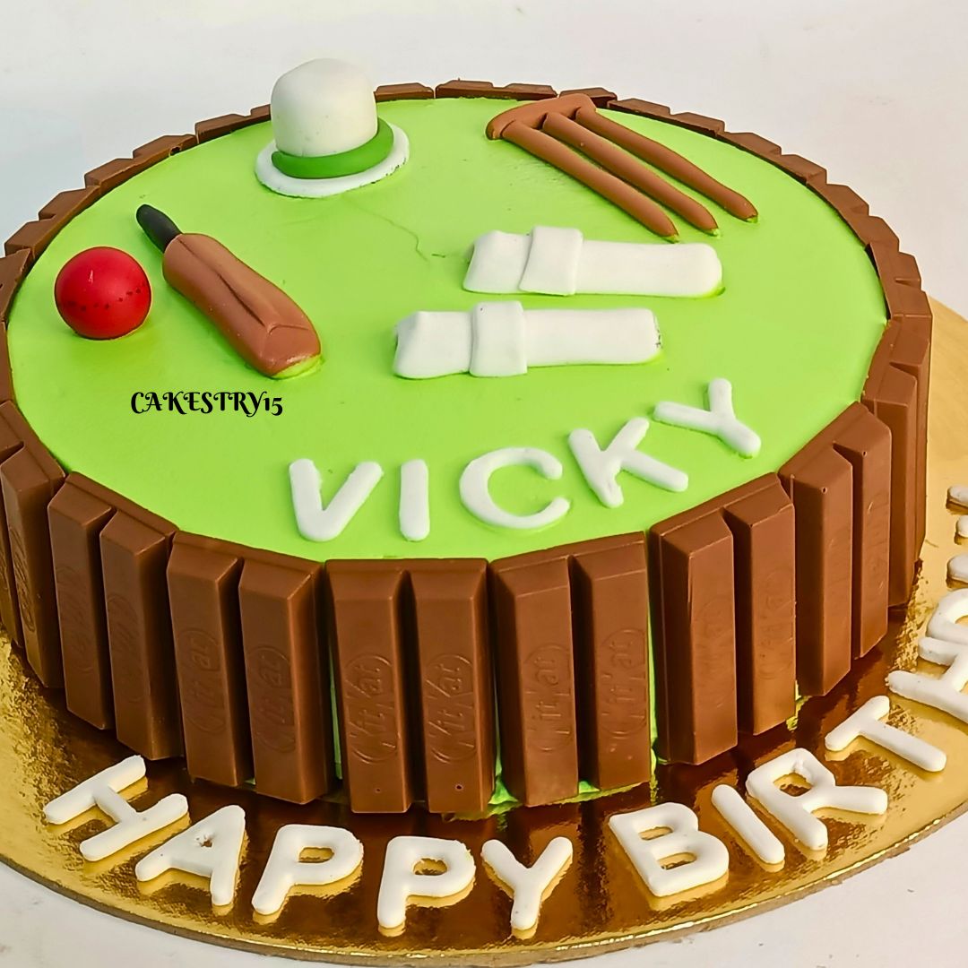 Cricket Kitkat Theme 1kg chocolate Cake by cakestry15,noida,close up image