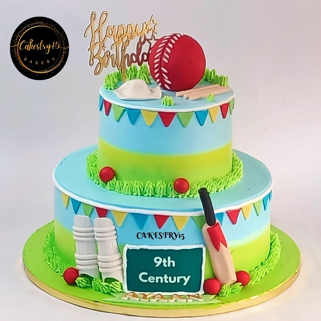 Cricket Theme 5kg choco vanilla birthday Cake by cakestry15,noida,cake full image