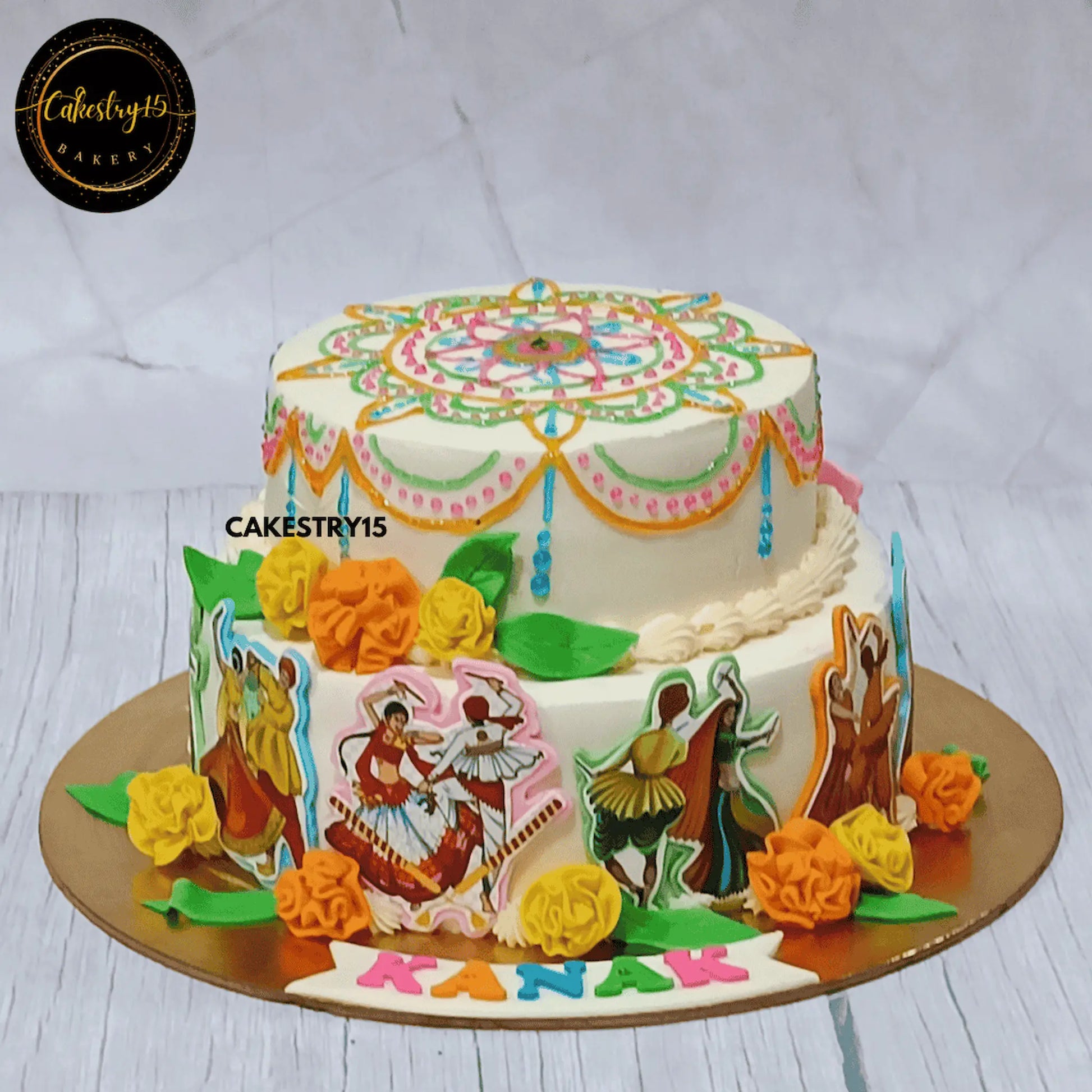 Dandiya Delight Cake,2.5kg chocolate flavour,caoted with white ganache by cakestry15 noida,cake full image,festivals of india