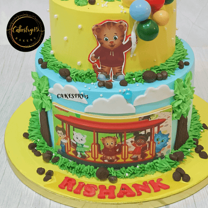 Daniel Tiger 3kg Butterscotch 3kg 2tier 5th Birthday Cake,cake for boys,close up picture