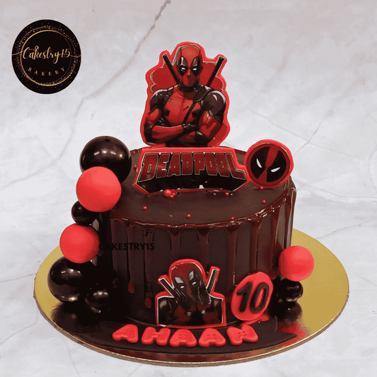 Deadpool Madness,1kg chocolate flavour 10th birthday cake by cakestry15 noida,cake full image,suerheroes,marvel