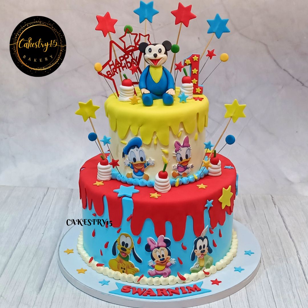 Disney Theme 4kg black forest first birthday Cake by cakestry15,noida,cake full image